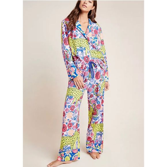 Anthropologie Other - Anthropologie Agathe Singer Cheetah Flannel Sleep Shirt + Pants Women’s L/XL